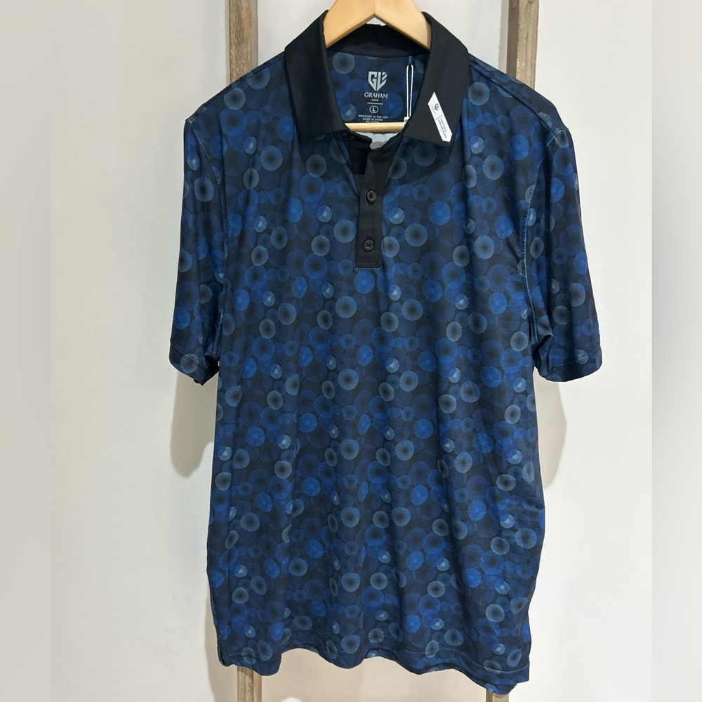 Graham Luxe Men’s Golf Polo Blue Depths Size Large Short Sleeve NWT